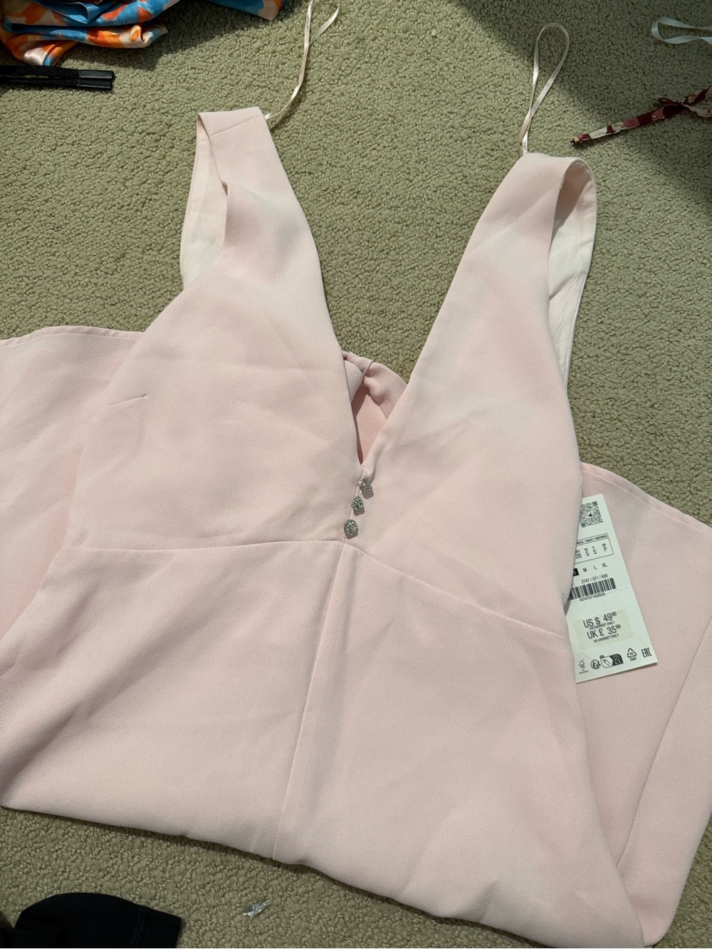 Zara Light Pink Deep V Mini Dress - Picture 3 of 4